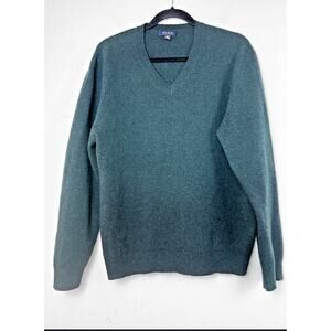 Club Room Sweater Mens Medium Lambs Wool Dark Green Long Sleeve  V Neck NWT
